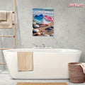 Beach hearts canvas wall art in bathroom above bathtub