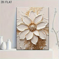 Console view of neutral floral wall art with cream flower and beige background