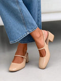 low chunky heel Mary Jane pumps image 13 showing visible heel, strap, toe, color, and material details