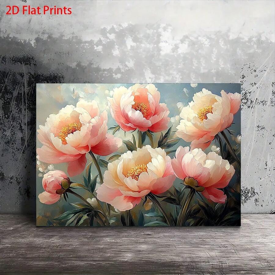 Pink peony floral 2D flat canvas wall art print