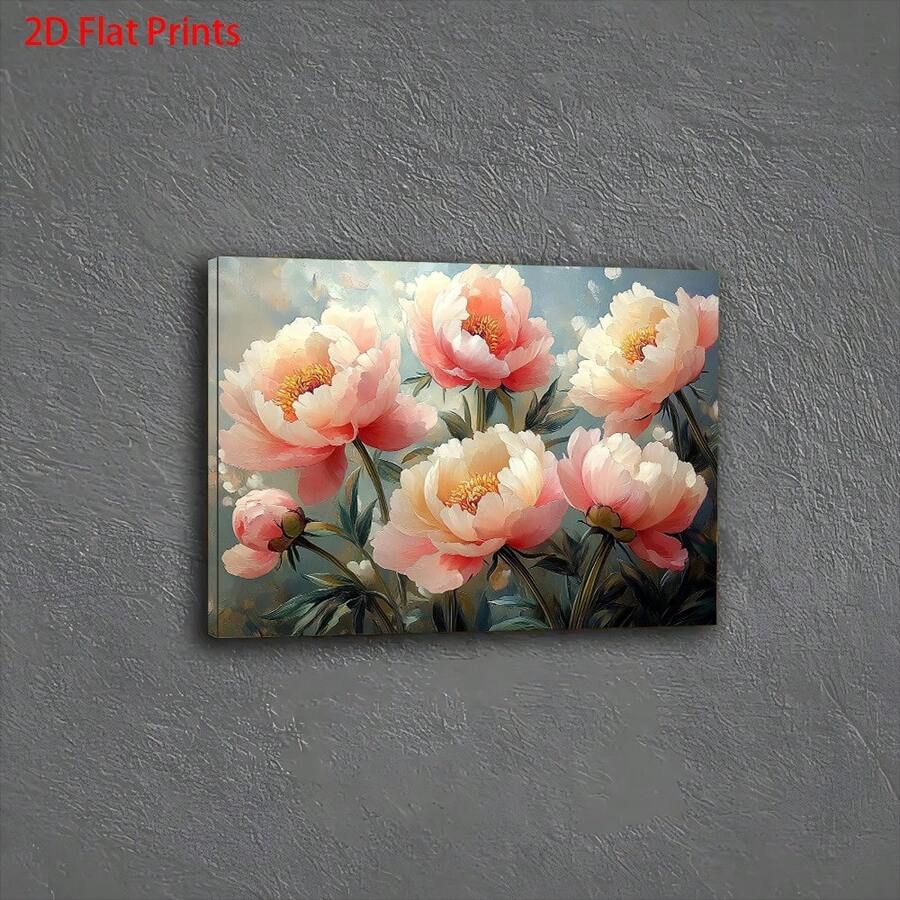 Pink peony floral 2D flat canvas wall art print