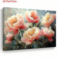 Angled view of matte 2D flat peony canvas print surface