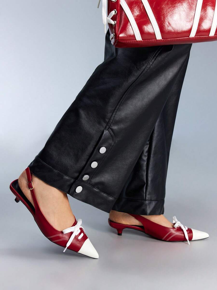 Heel view of Chic Brown and White Y2K High Heels with Pointed Straps for Spring and Summer Vacations for women shoe styling