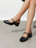 low chunky heel Mary Jane pumps image 15 showing visible heel, strap, toe, color, and material details