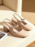 low chunky heel Mary Jane pumps image 10 showing visible heel, strap, toe, color, and material details