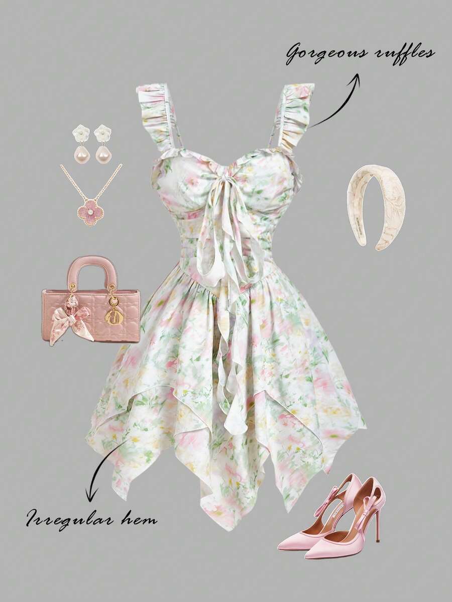 Elevate your seasonal wardrobe with this enchanting floral tie-bow short dress, designed for those moments that call for effortless elegance. The delicate floral print captures the essence of summer romance, while the charming tie-bow detail adds a sophisticated touch that transitions seamlessly from daytime gatherings to evening celebrations. Crafted for comfort and style, this versatile piece is your go-to choice for vacations, parties, and special occasions where you want to make a graceful impression.