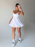 adjustable spaghetti strap mesh ruffle mini sports dress with built in pocket shorts image 15