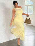 Plus Size Women's Asymmetric Neck Fitted Maxi Dress for Parties and Beach Vacations