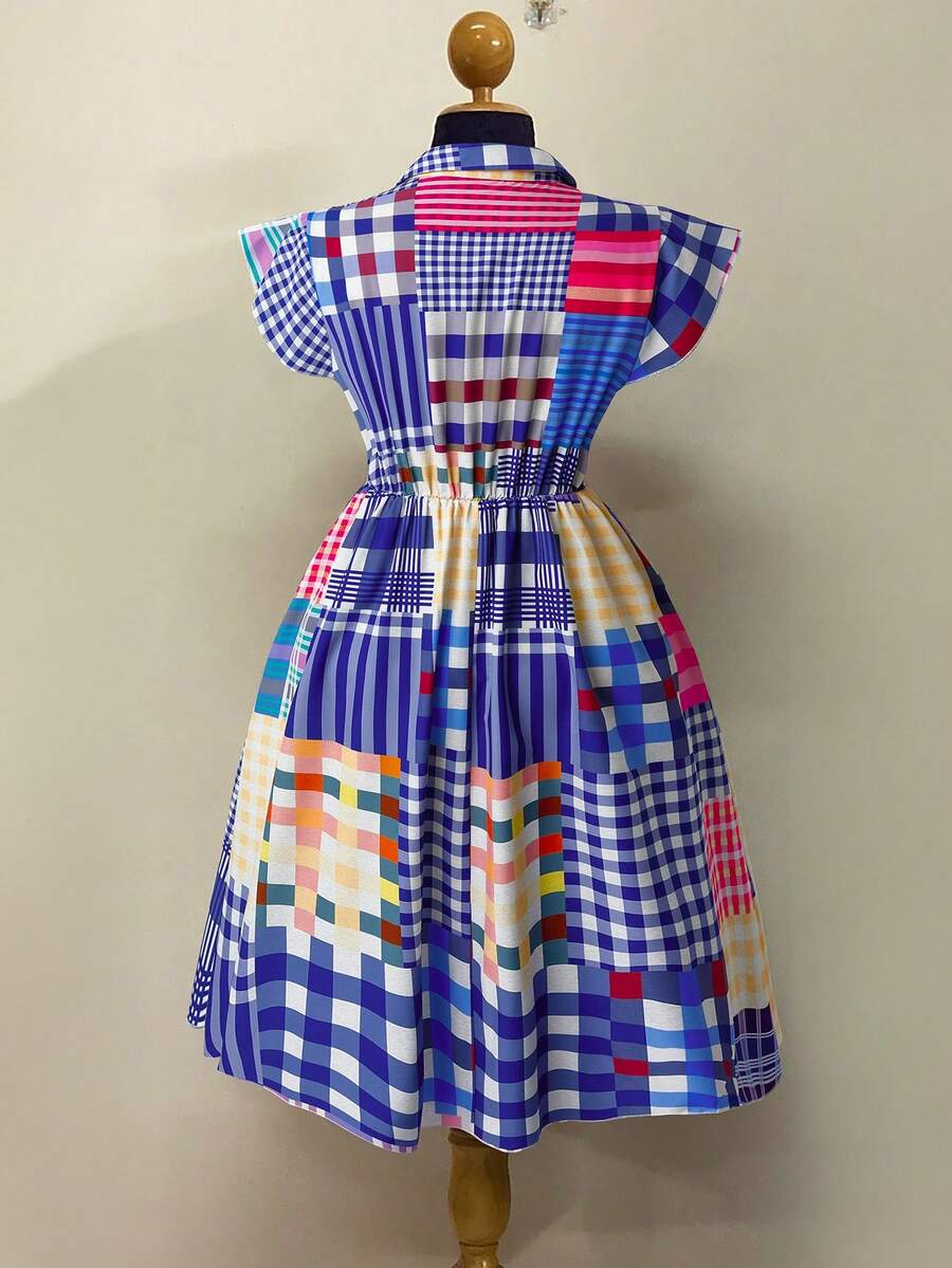 Experience the breathtaking fusion of heritage mid-century artistry and sharp, modern architectural tailoring. This stunning plaid-patchwork ensemble is meticulously designed for the woman who values a high-fashion, "quiet luxury" approach to seasonal dressing—the ultimate centerpiece for prestigious weekend retreats, exclusive garden soirées, and high-authority summer picnics.