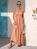 Peach spaghetti-strap ruffle bust maxi sundress front view