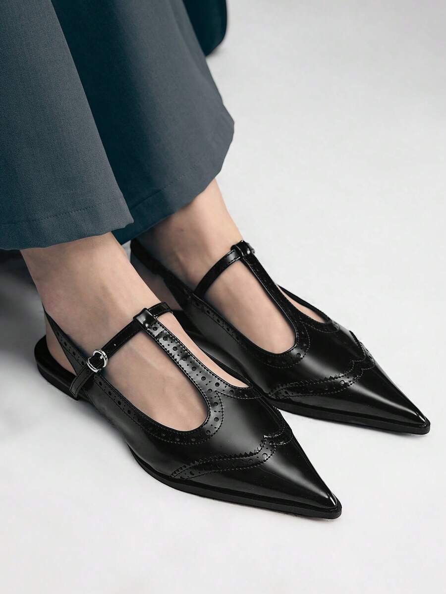 Color option view of Chic Black Patent Leather T-Strap Stiletto Sandals - Retro Hollow Design for Women for punk motorcycle boot styling