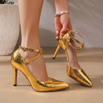 Front view of 2026 Trendy Super High Heel Pointed Toe Women's Shoes with Stylish Marble Pattern for shoes styling
