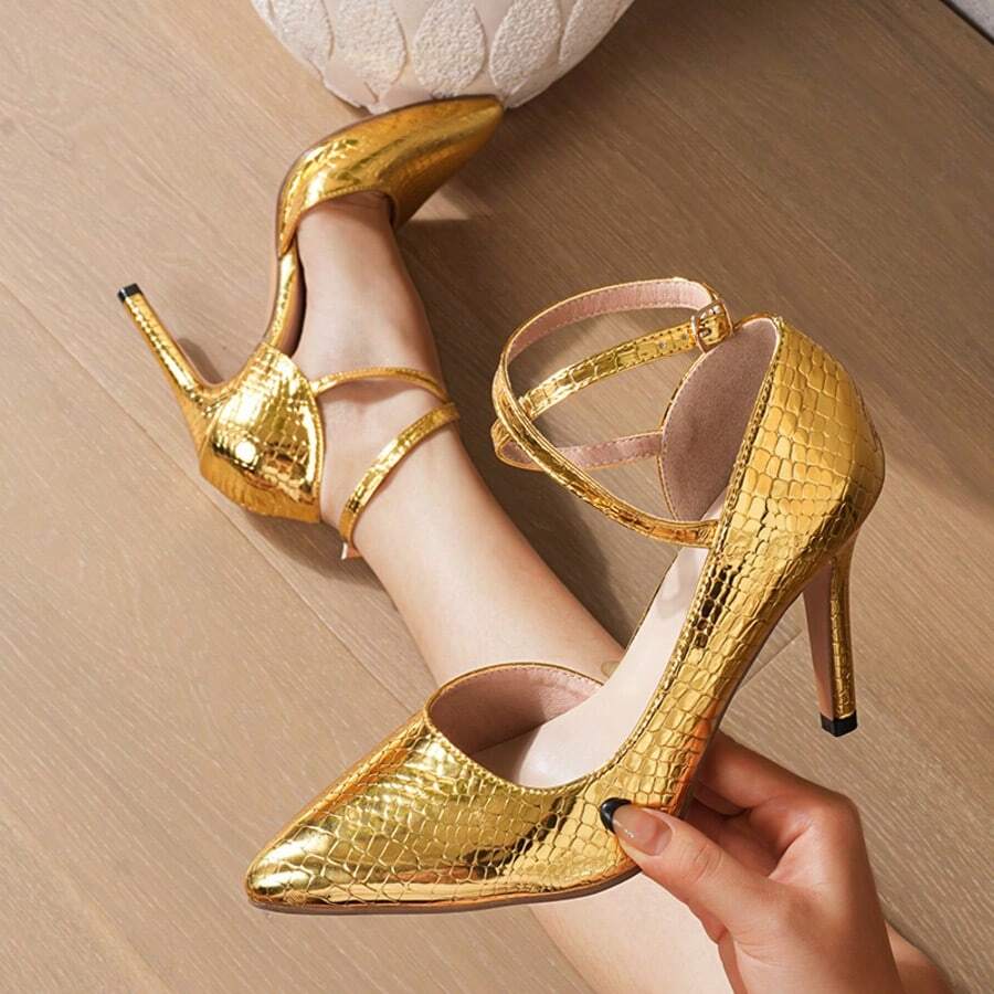Front view of 2026 Trendy Super High Heel Pointed Toe Women's Shoes with Stylish Marble Pattern for shoes styling