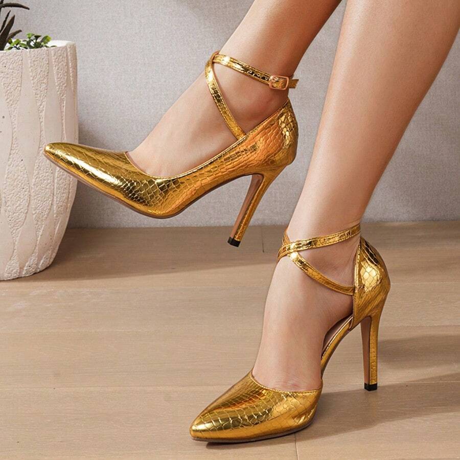 Back view of 2026 Trendy Super High Heel Pointed Toe Women's Shoes with Stylish Marble Pattern for shoes styling