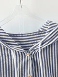Detail view of Elegant Plus Size Striped Hooded Shirt  for Summer and Autumn - Lightweight & Stylish for everyday styling