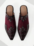 Color option view of Women's Textured Patchwork Mule Slip-On Shoes with Chunky Heels for Festive Holiday Style for punk motorcycle boot styling