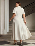 Full length view of Chic Asymmetric Oblique Collar Ruched Waist Dress for Effortless Style