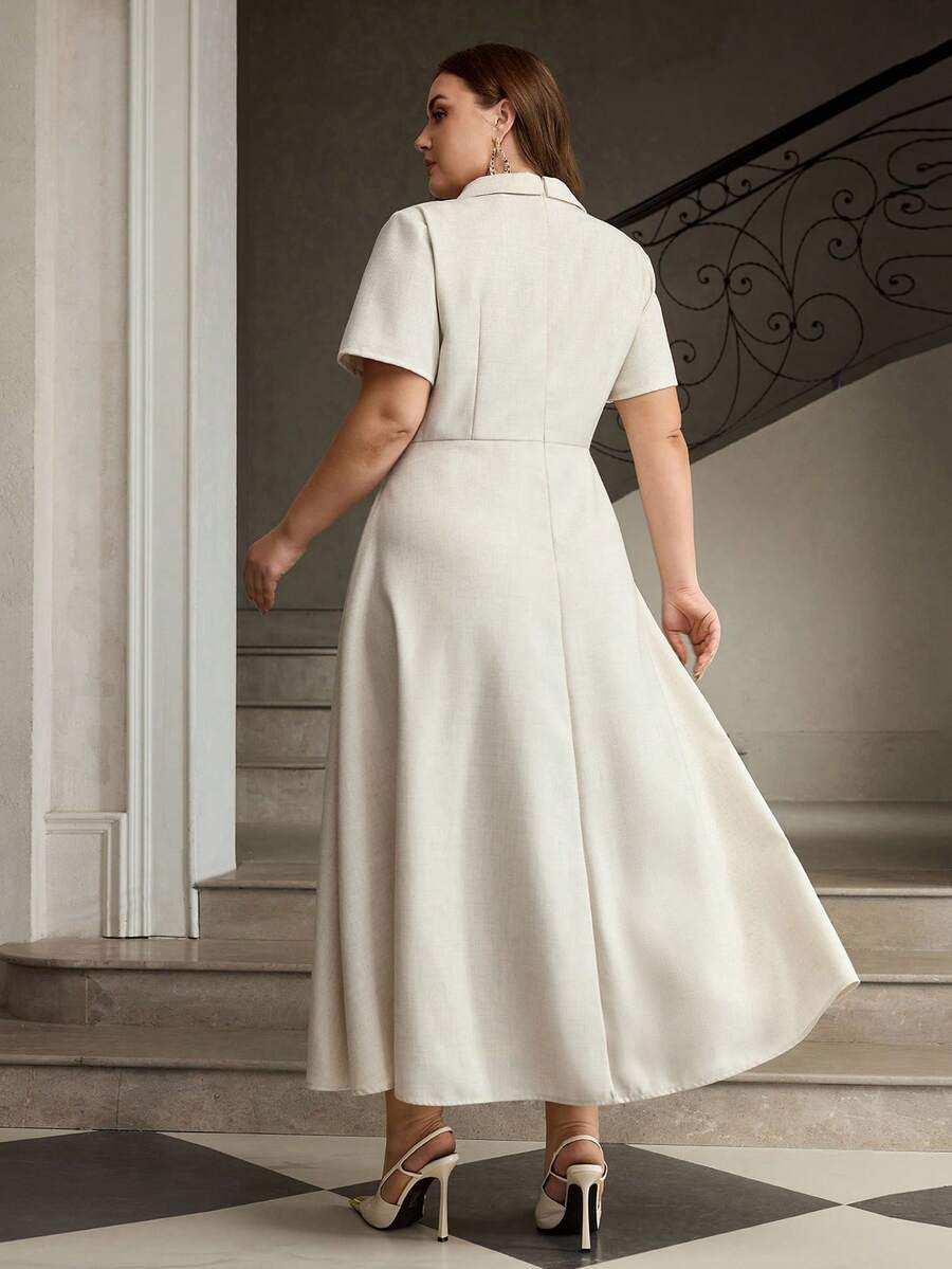 Full length view of Chic Asymmetric Oblique Collar Ruched Waist Dress for Effortless Style
