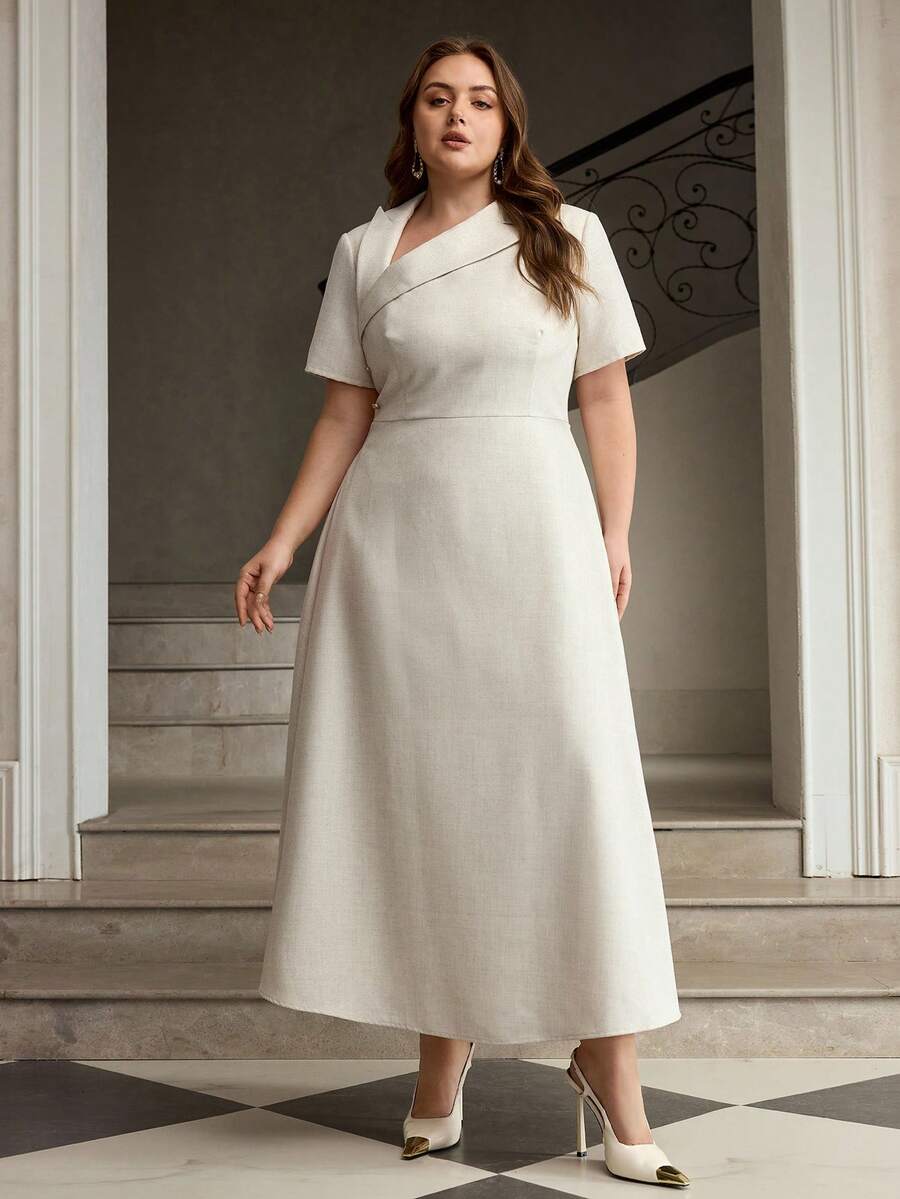 Color option view of Chic Asymmetric Oblique Collar Ruched Waist Dress for Effortless Style