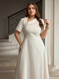 Hem detail of Chic Asymmetric Oblique Collar Ruched Waist Dress for Effortless Style