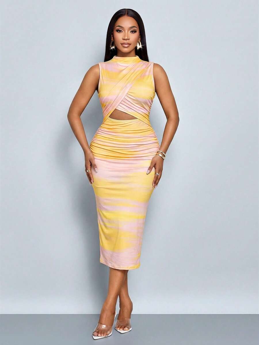 Experience the breathtaking fusion of artisanal psychedelic heritage and sharp, modern architectural tailoring. This stunning cut-out ensemble is meticulously designed for the woman who values a high-fashion, "quiet luxury" approach to seasonal dressing—the ultimate centerpiece for prestigious garden parties, exclusive romantic dates, and high-authority summer social gatherings.