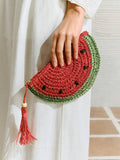Watermelon-inspired straw clutch bag for resort styling
