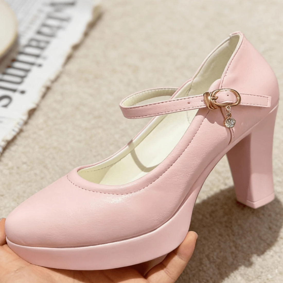 Step into sophistication with these elegant women's platform heels featuring a single ankle strap design. Crafted from premium PU leather in a striking pink colorblock, these shoes combine style with comfort through their chunky heel and supportive platform base. The round toe and Mary Jane strap provide a secure, flattering fit perfect for parties, special occasions, and Valentine's Day celebrations. Whether you're dressing up for an evening out or adding a touch of glamour to your everyday look, these ver