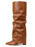 Outsole view of Stylish Knee-High Slouchy Shark Boots with Chunky Heels for Parties and Office Wear for knee high boot styling