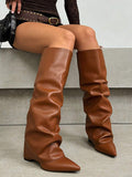 Side view of Stylish Knee-High Slouchy Shark Boots with Chunky Heels for Parties and Office Wear for knee high boot styling