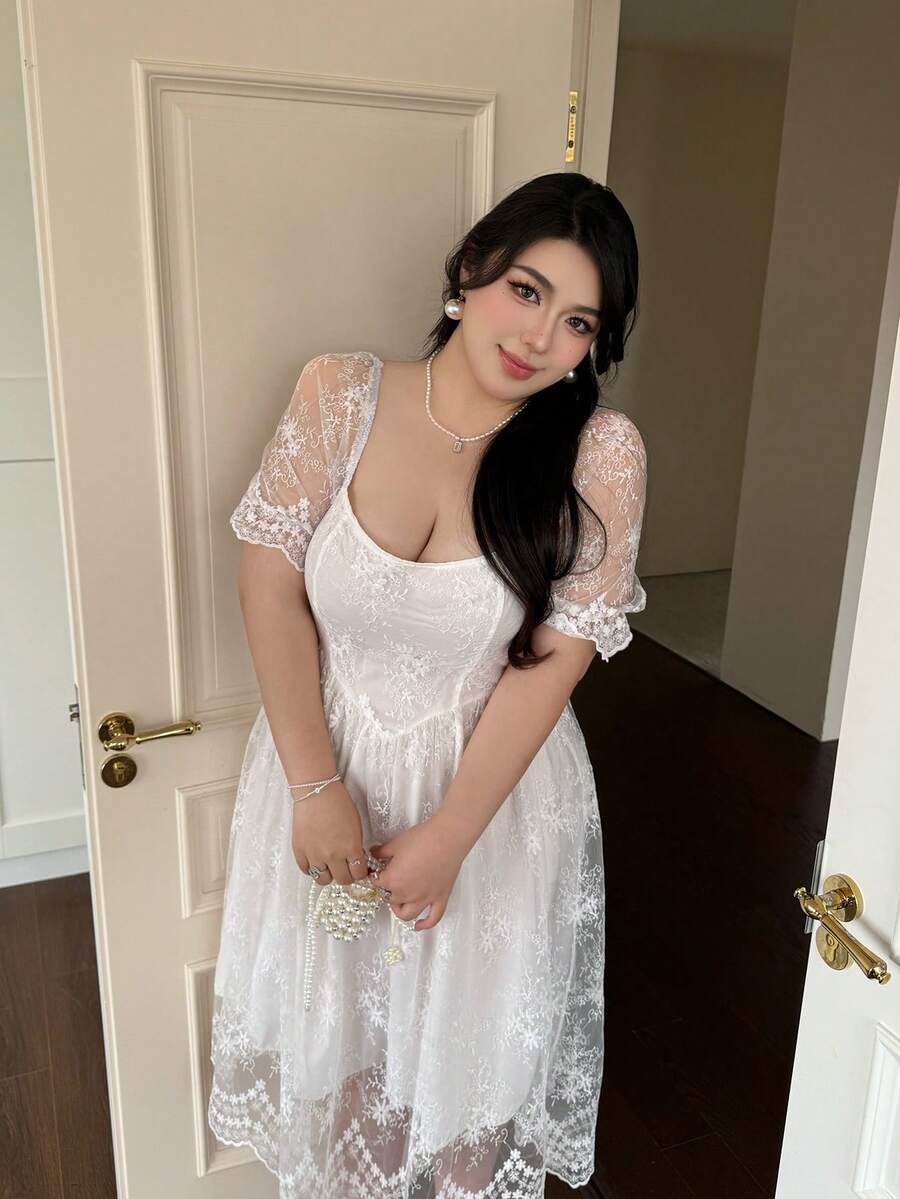 Elevate your wardrobe with this stunning plus-size lace dress from Vibekara. The square neckline frames your shoulders beautifully, while the A-line silhouette flatters every curve. Delicate lace detailing adds timeless elegance, and the gathered waist creates a defined, feminine shape. Perfect for special occasions, date nights, or whenever you want to feel confident and gorgeous. This dress celebrates your style with sophisticated design and comfortable fit.
