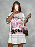 Front view of plus size side slit mini dress in casual style