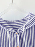 Detail view of Elegant Plus Size Striped Hooded Shirt  for Summer and Autumn - Lightweight & Stylish for everyday styling