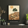 Room view of Christian crowd illustration canvas against a dark wall, styled with home decor