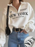 Image 1 - front view of Stylish Logo Long Sleeve Sweatshirt with Turndown Collar in Navy Blue for Autumn Fashion