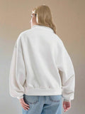 Image 2 - side profile of Stylish Logo Long Sleeve Sweatshirt with Turndown Collar in Navy Blue for Autumn Fashion