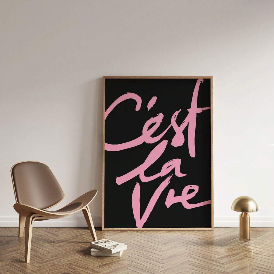 Pink motivational canvas print with cheerful lettering and decorative accents