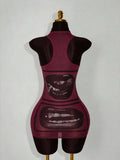 Burgundy lip graphic bodycon mini dress racerback rear view