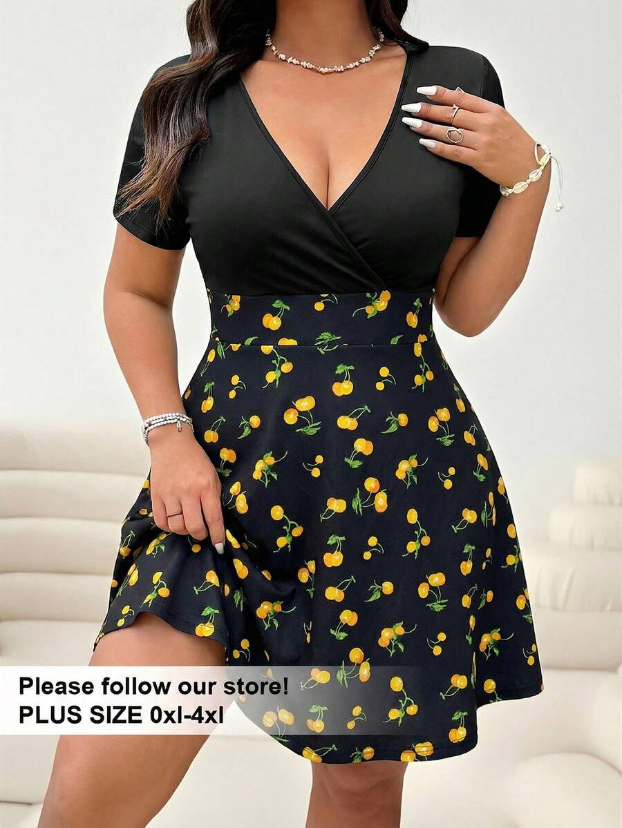 Plus size surplice V neck fit and flare summer dress variant image 22