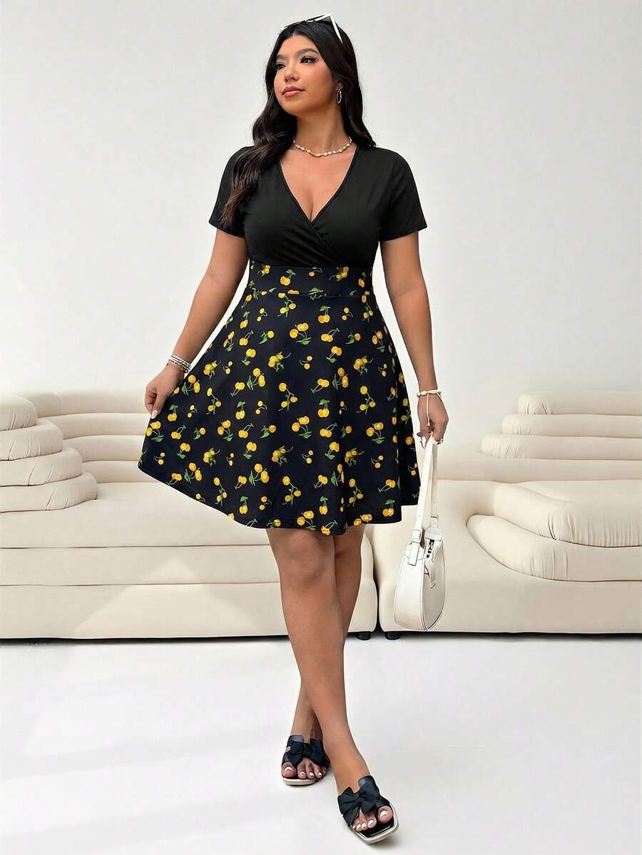 Plus size surplice V neck fit and flare summer dress variant image 24
