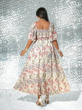 Image 14 - sleeve detail of Elegant Plus Size Floral Print Pleated Dress for Women - Romantic and Stylish Fashion Statement