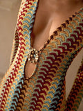 Shop the Bohemian Striped Deep V-Neck Beach Cover-Up Dress. A lightweight long sleeve cover-up perfect for beach vacations, resorts, and summer style.