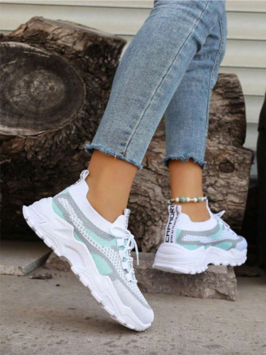 colorblock mesh chunky running sneakers image 35 showing visible mesh, laces, color, sole, toe, heel, or sneaker construction details