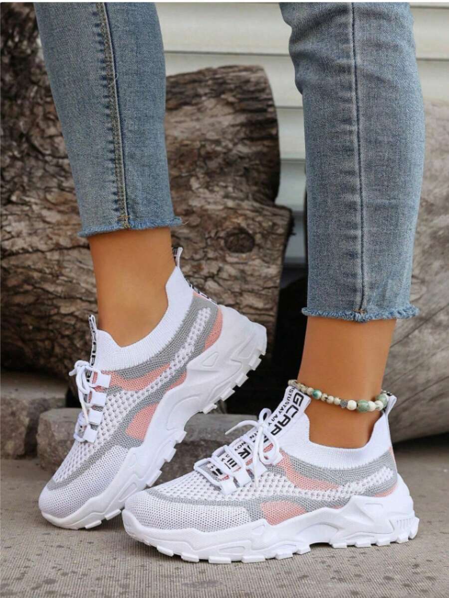 colorblock mesh chunky running sneakers image 32 showing visible mesh, laces, color, sole, toe, heel, or sneaker construction details