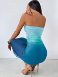 Aqua teal ruched tube dress back view