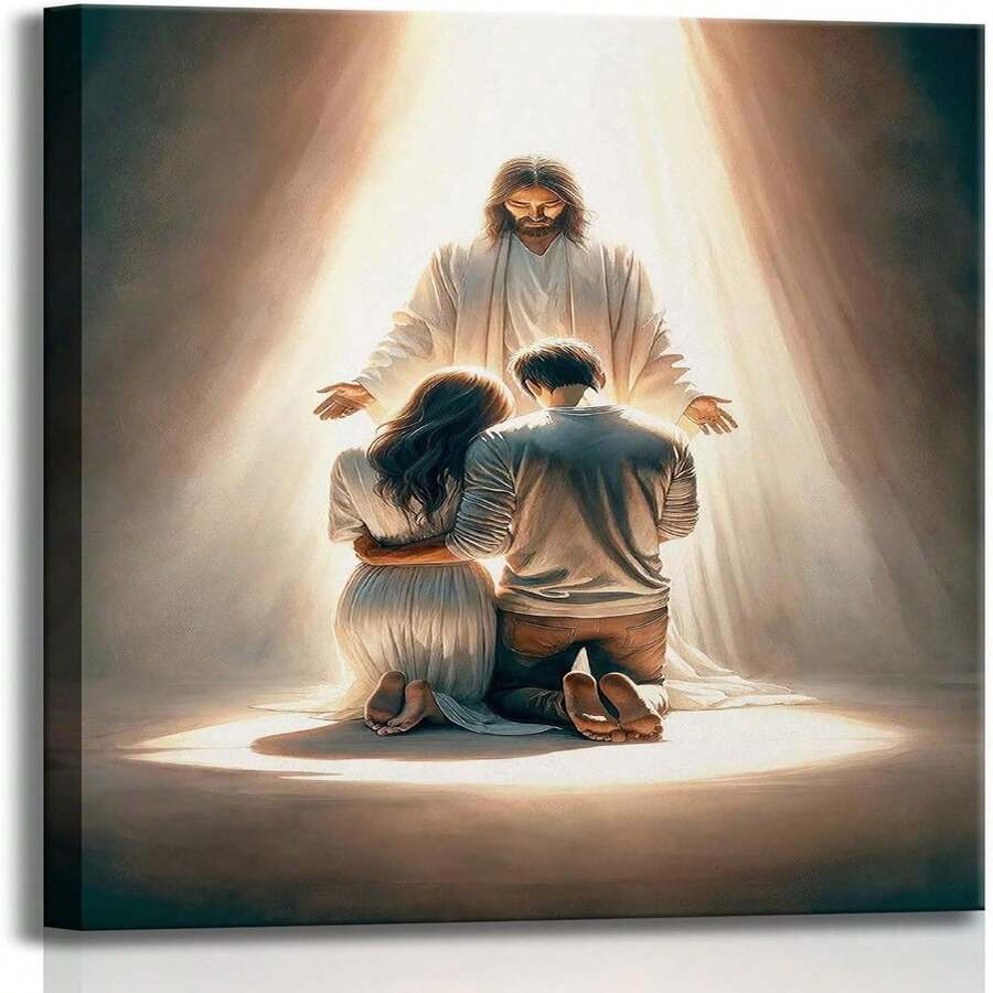 Christian Marriage Canvas Wall Art, Jesus Inspirational Print for Couples
