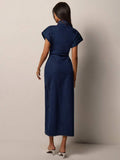 Chic Casual Denim Dress for Women with Roll-Up Short Sleeves and Waist Cinch 