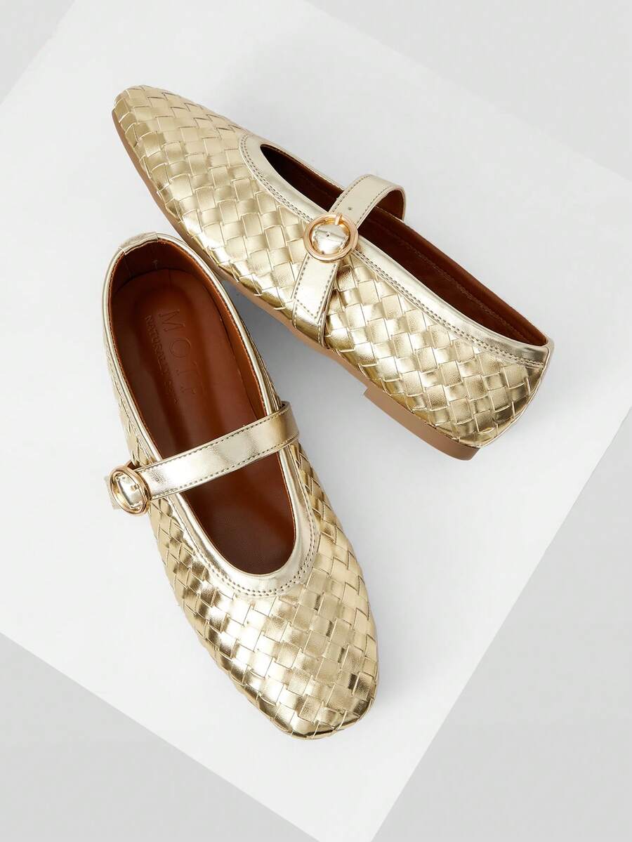 woven Mary Jane flats image 2 showing visible shoe design, texture, strap, heel or flat sole details