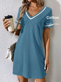 contrast trim V neck short sleeve T shirt mini dress image 7
