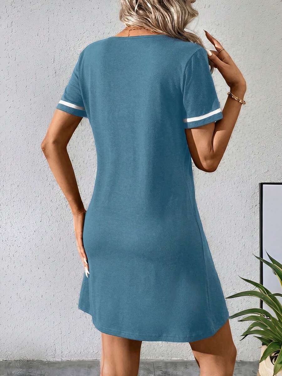 contrast trim V neck short sleeve T shirt mini dress image 8