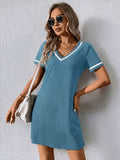 contrast trim V neck short sleeve T shirt mini dress image 9
